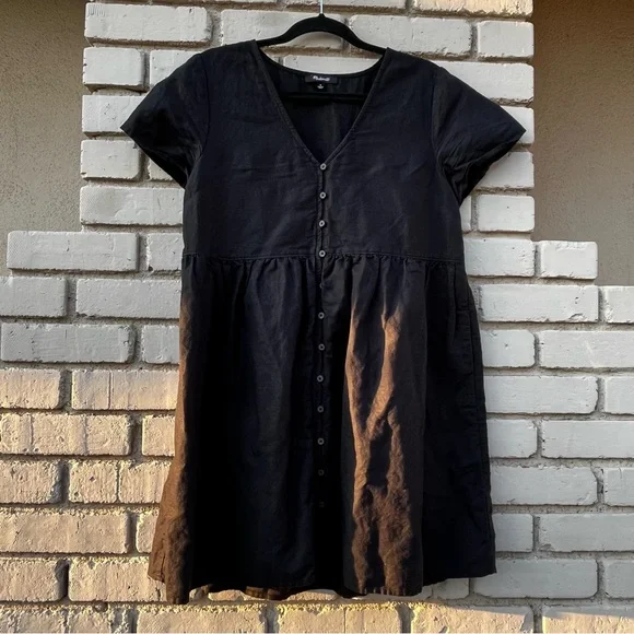 Madewell | Dresses | Madewell Vneck Button Down Linen Blend Mini Dress In  Black Size Medium | Poshmark